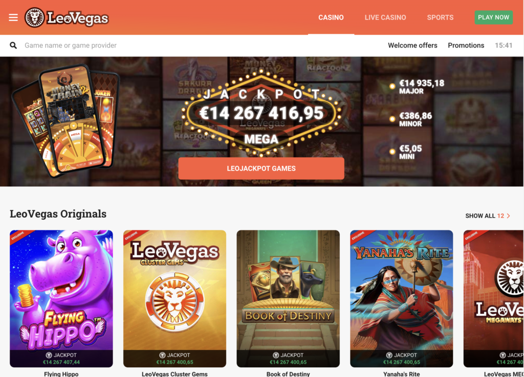 Utvalg av casinospill på Leovegas