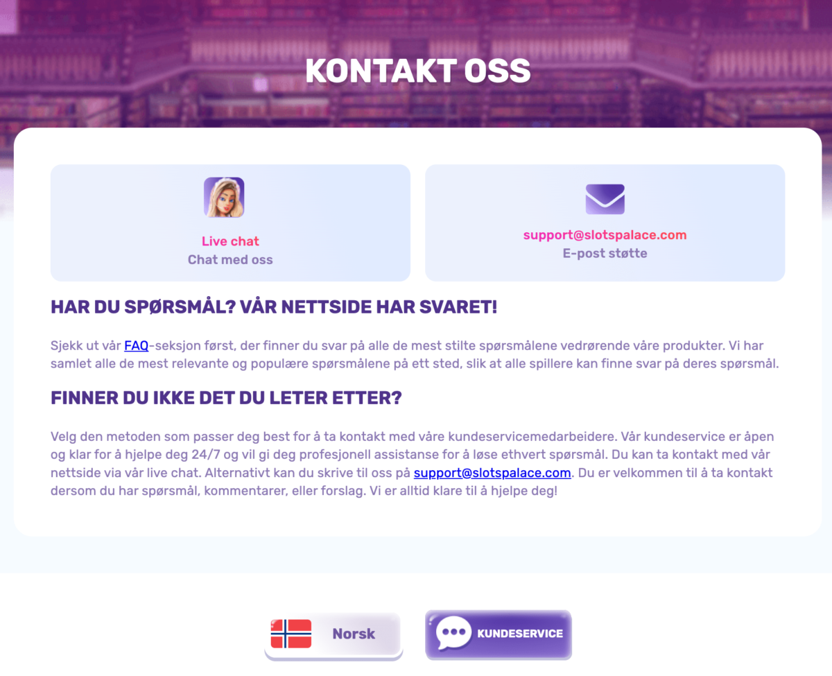 Slotspalace casino kontakt oss