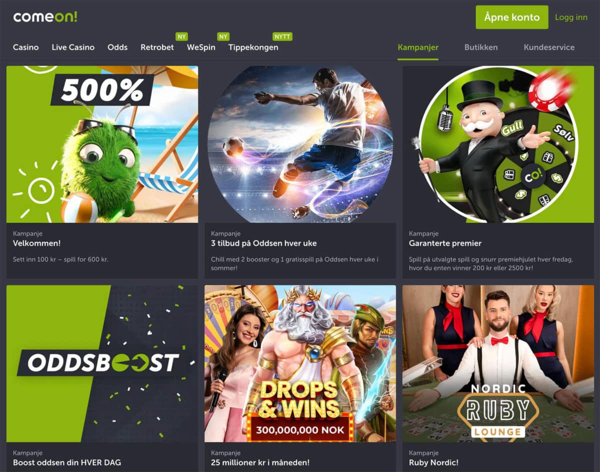 comeon casino bonusserie og kampanjer