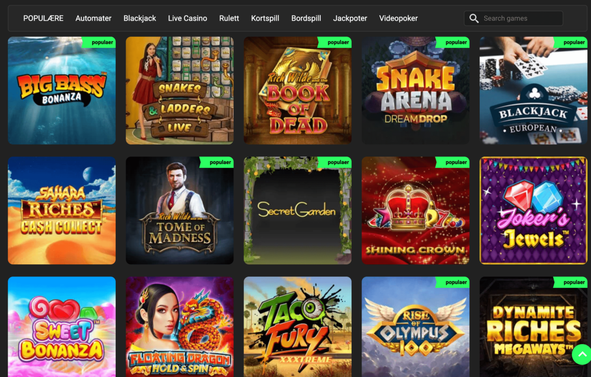 swift casino utvalg av spill