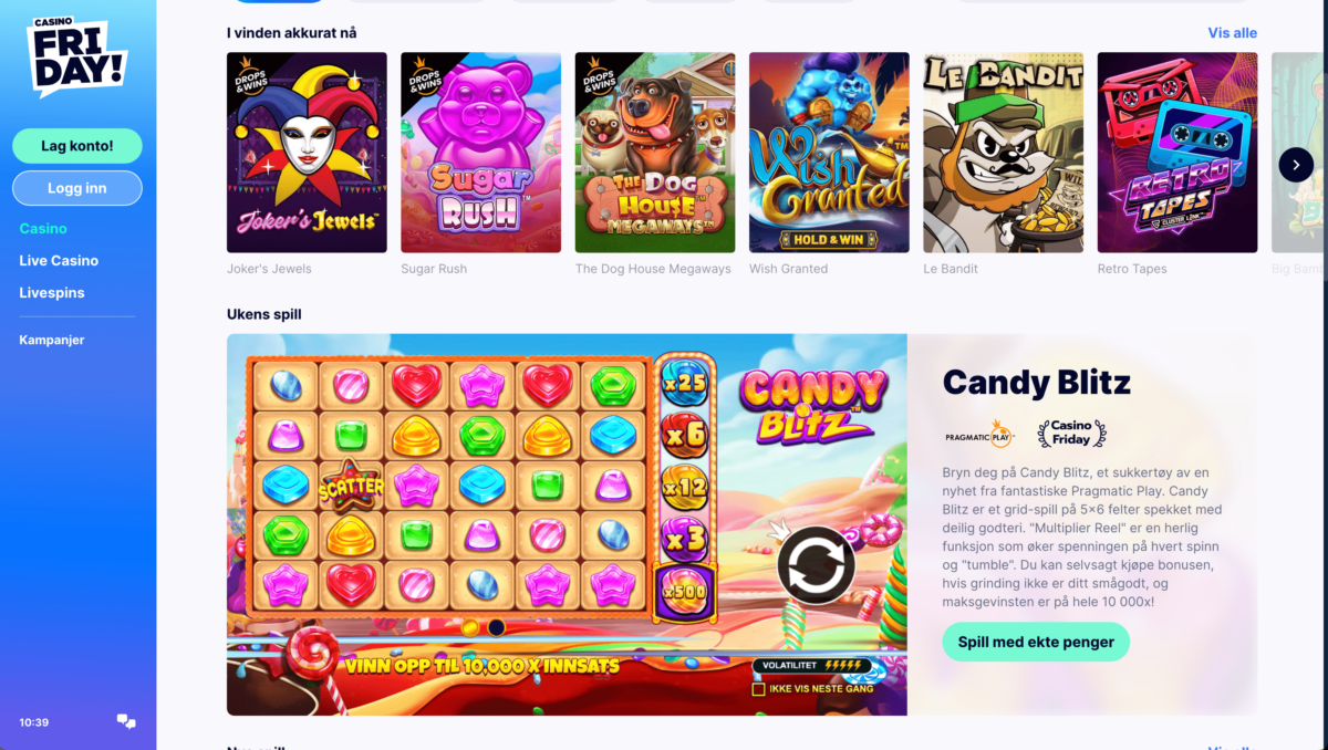 spillutvalg hos casinofriday
